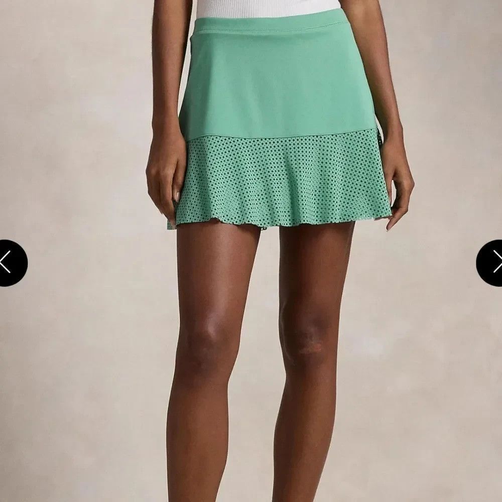 RLX Ralph Lauren Green Athletic Skort MEDIUM Eyelet Wicking $148 Golf Skirt NWOT